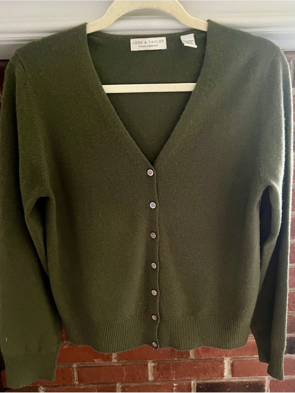 Lord & Taylor Olive Green 100% Cashmere Cardigan Sz M
